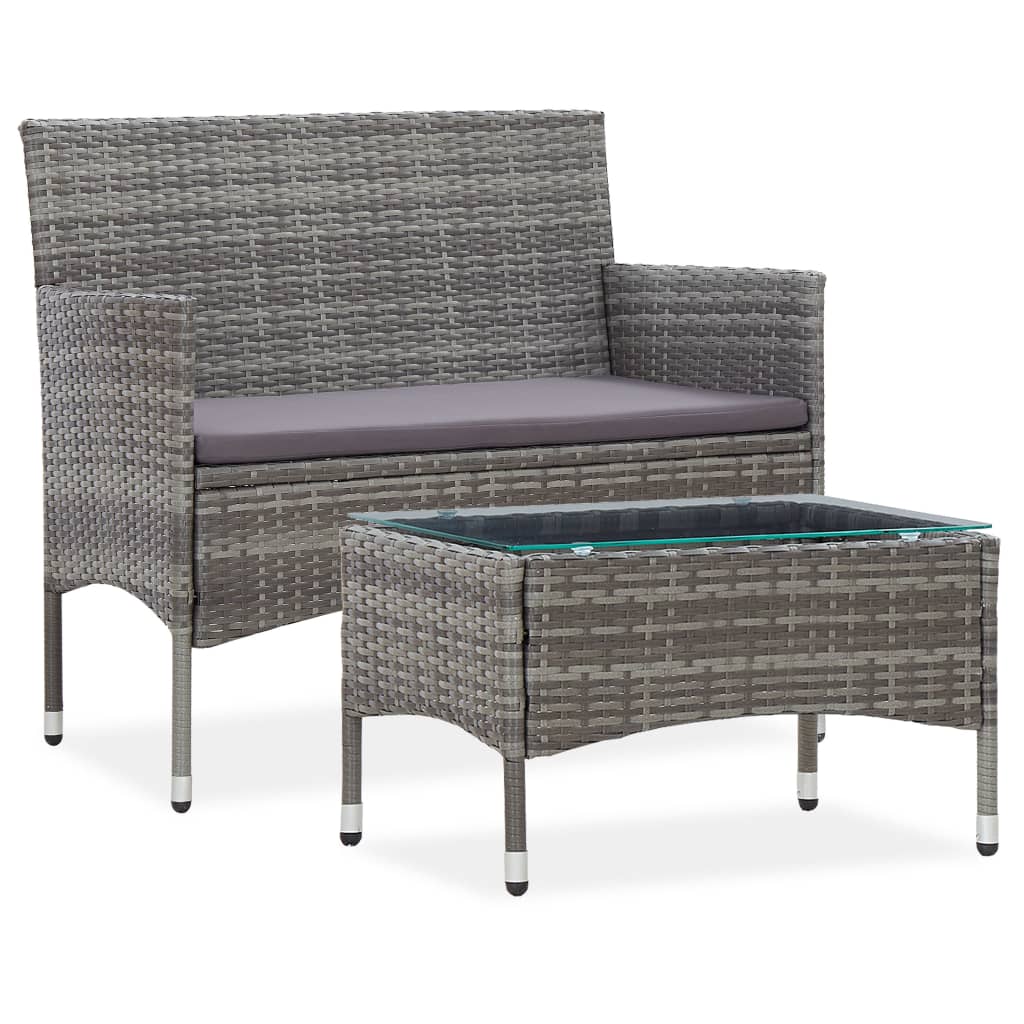 vidaXL 2-Piece Lounge Set with Cushion Poly Rattan Brown