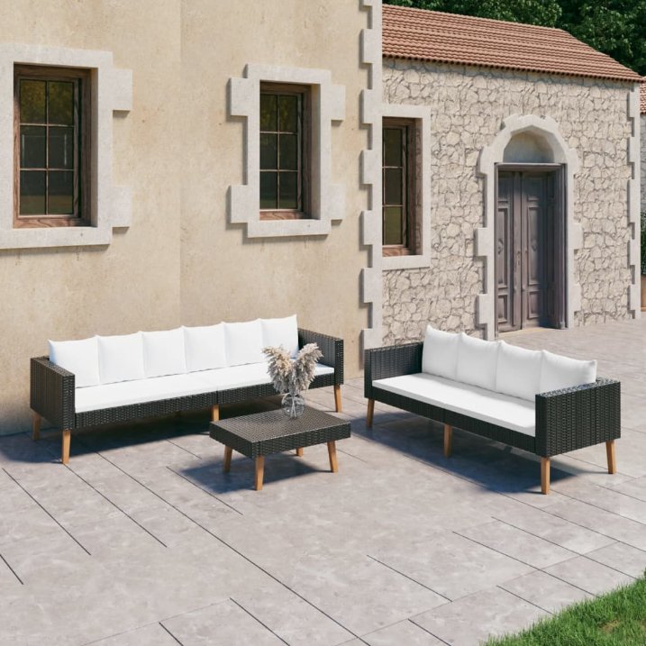 vidaXL 6-delige Loungeset met kussens poly rattan grijs