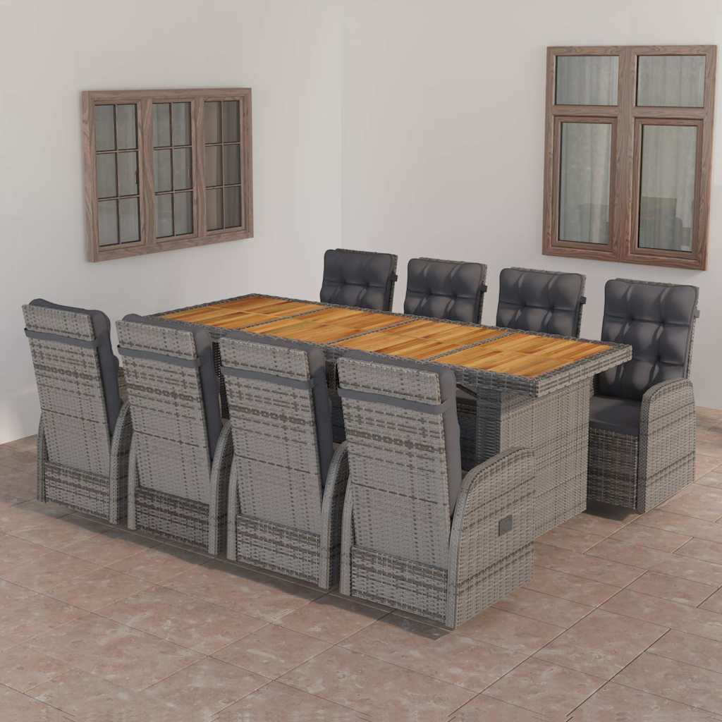 vidaXL 9-piece Garden Lounge Set with Cushions Poly Rattan Grey