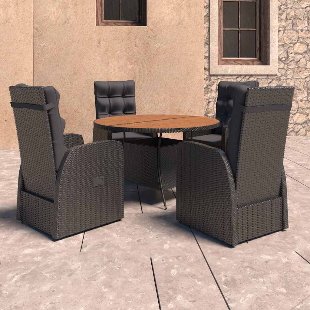 vidaXL 5-Piece Garden Lounge Set with Cushions Poly Rattan Black