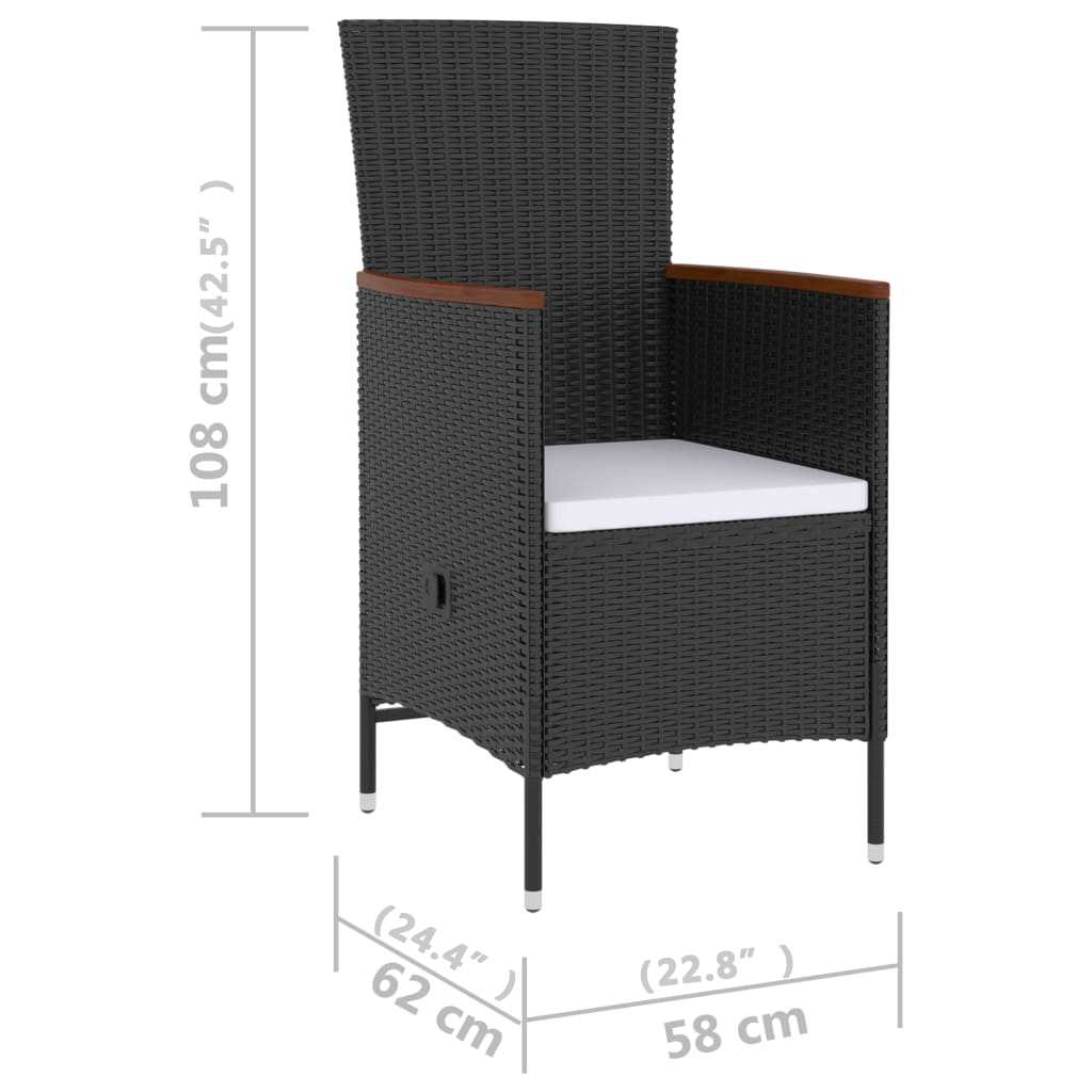 vidaXL 5-delige Tuinset met kussens poly rattan zwart