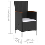 vidaXL 5-delige Tuinset met kussens poly rattan zwart