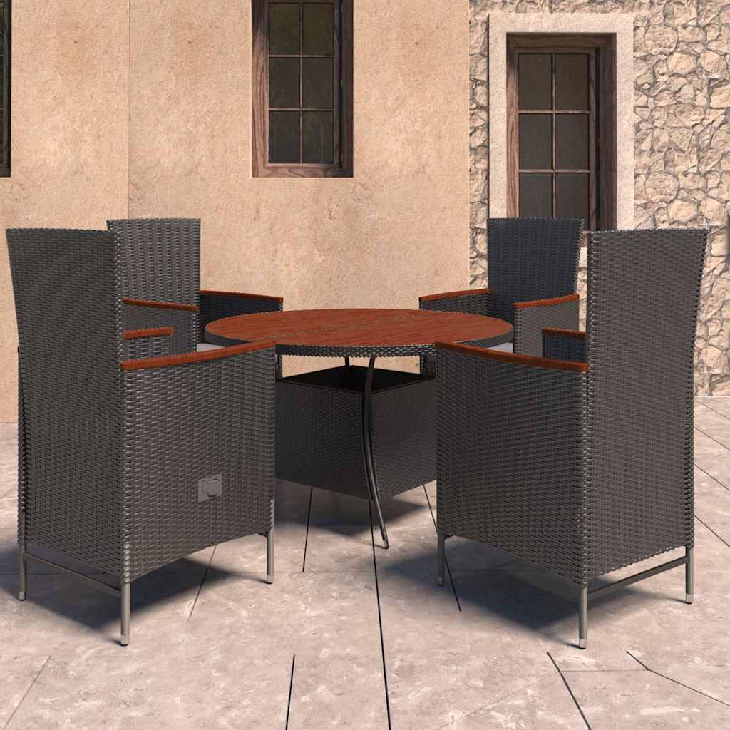 vidaXL 5-delige Tuinset met kussens poly rattan zwart