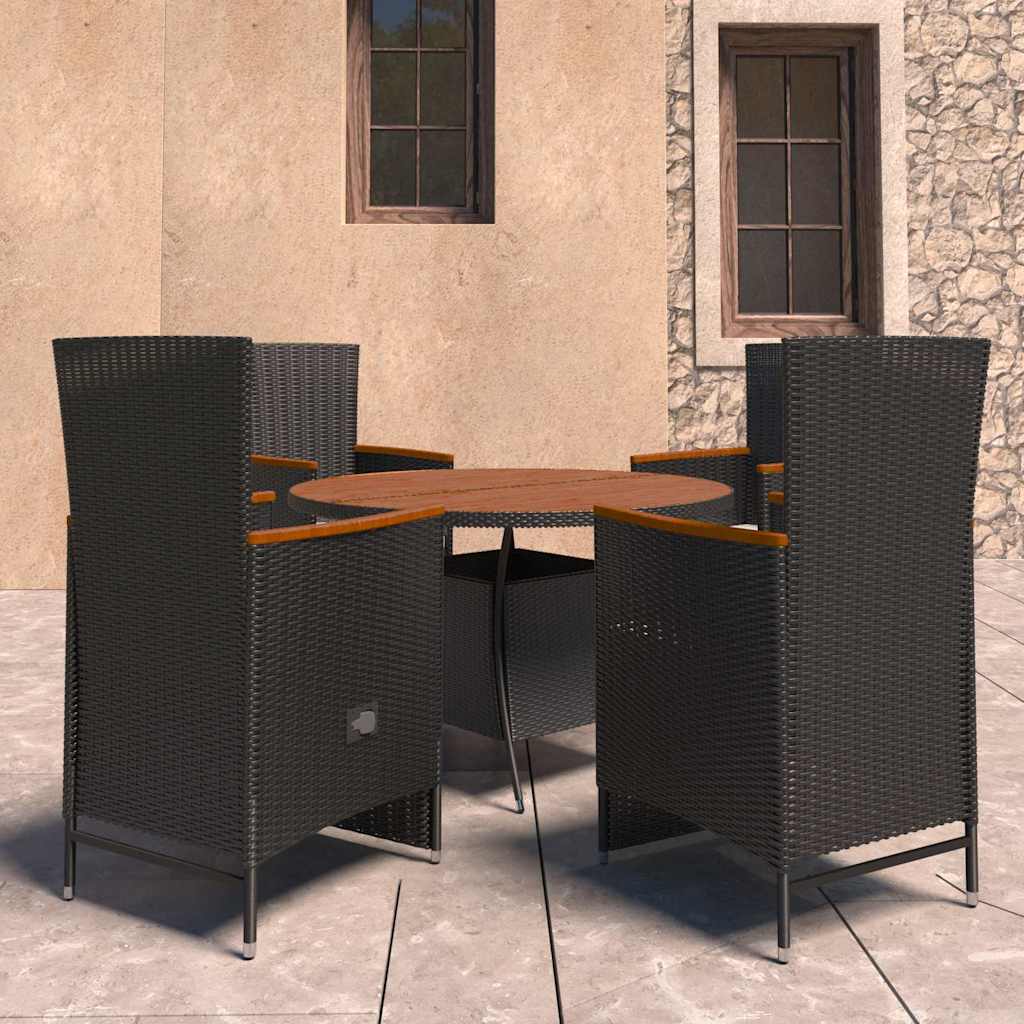 vidaXL 5-delige Tuinset met kussens poly rattan zwart