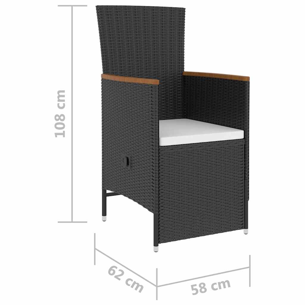 vidaXL 5-delige Tuinset met kussens poly rattan zwart