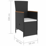 vidaXL 5-delige Tuinset met kussens poly rattan zwart