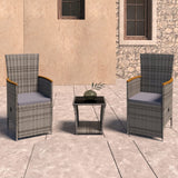 vidaXL 3-Piece Lounge Set with Cushions Poly Rattan Grey