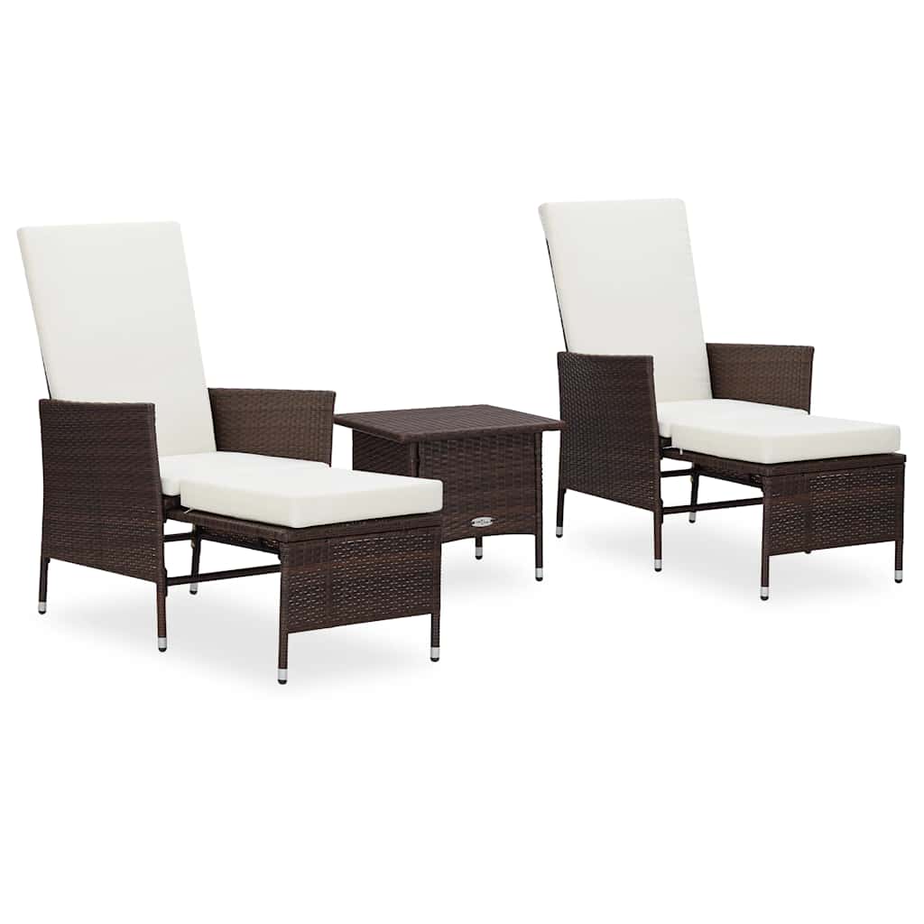 vidaXL 3-delige Loungeset met kussens poly rattan zwart