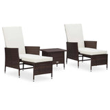 vidaXL 3-delige Loungeset met kussens poly rattan zwart