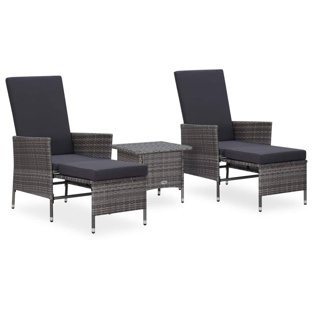 vidaXL 3-delige Loungeset met kussens poly rattan zwart
