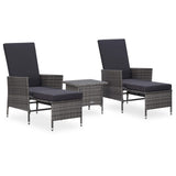 vidaXL 3-delige Loungeset met kussens poly rattan zwart