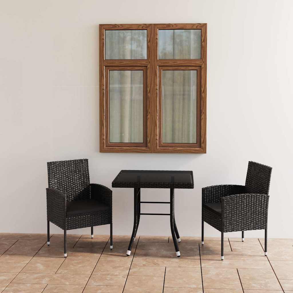 vidaXL 3-Piece Garden Lounge Set Poly Rattan Black