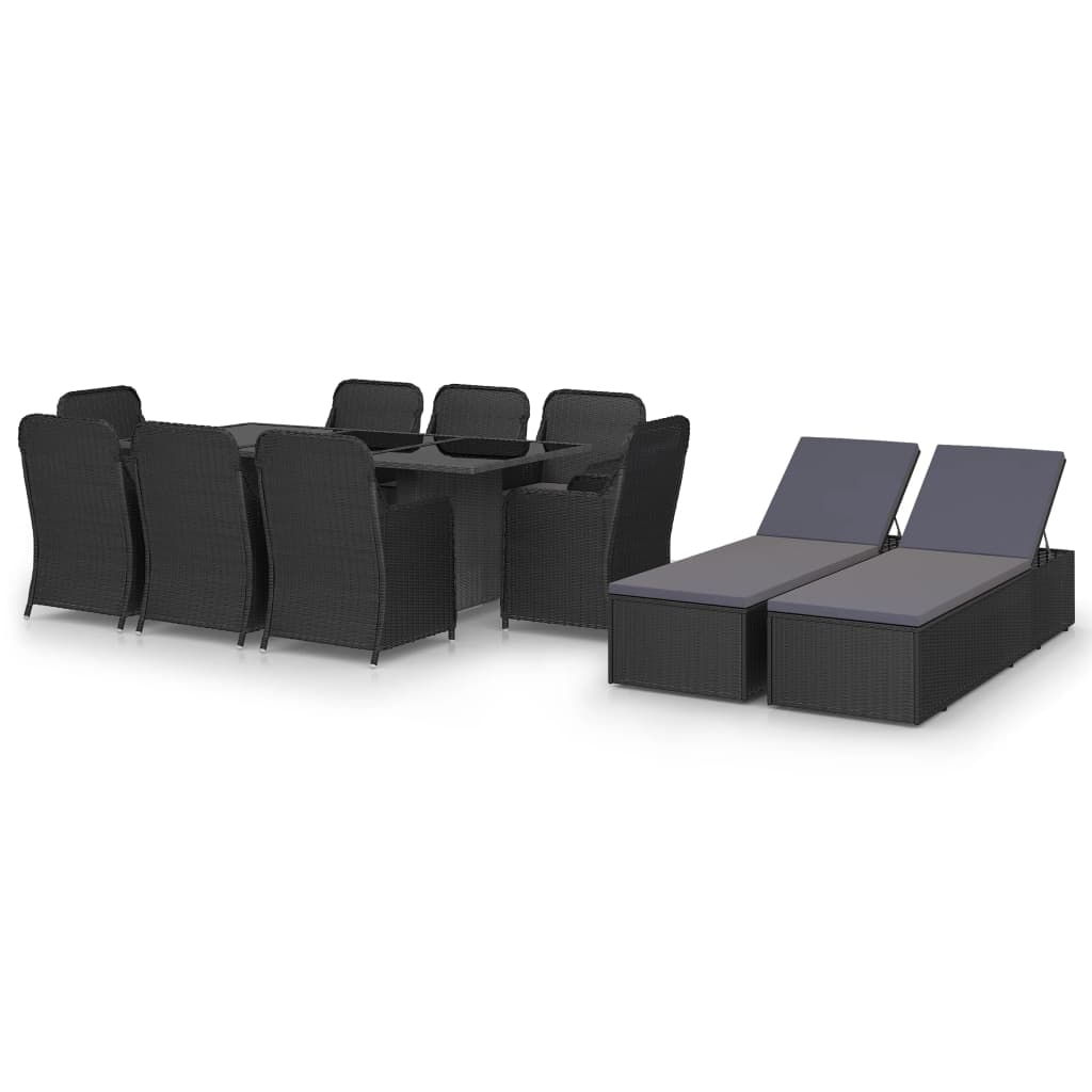 vidaXL 11-Piece Garden Dining Set Poly Rattan Black
