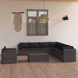 vidaXL 9-piece Lounge Set with Cushions Poly Rattan Grey