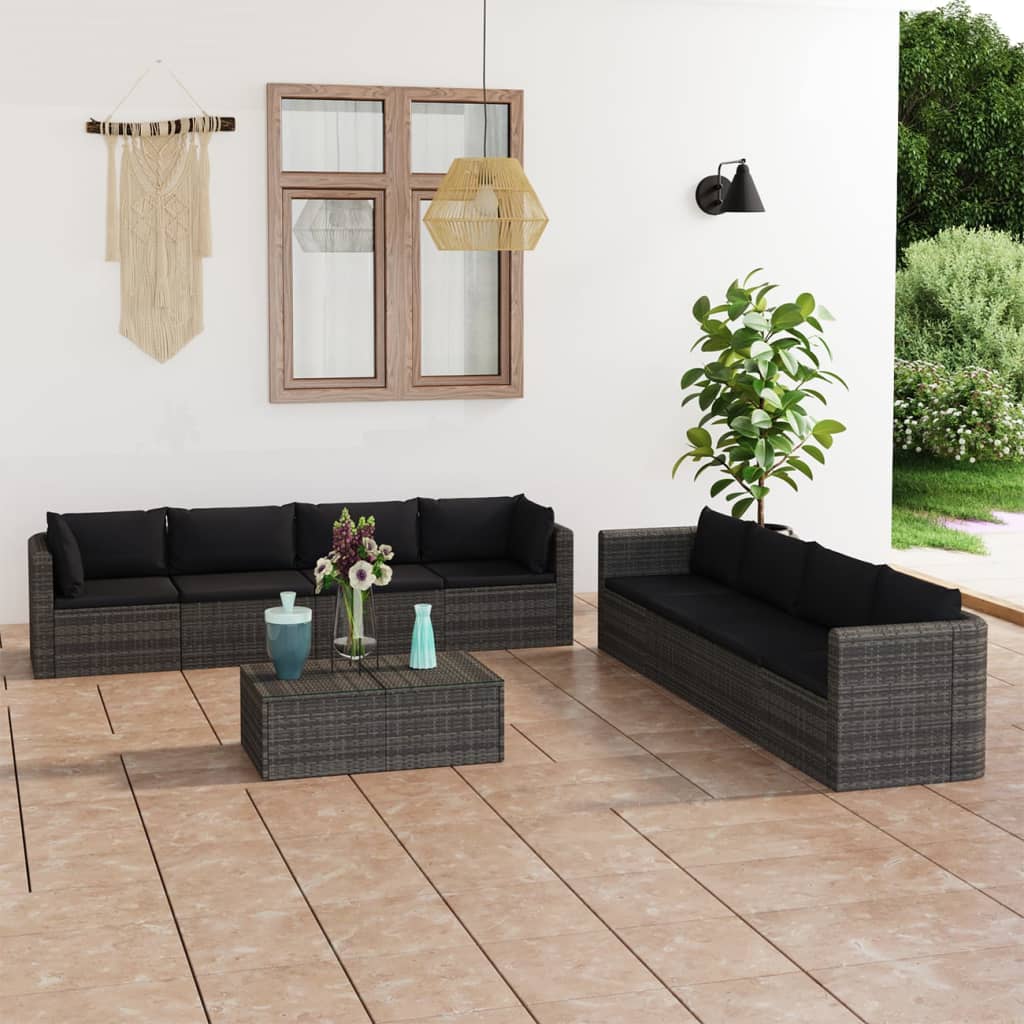 vidaXL 9-piece Lounge Set with Cushions Poly Rattan Grey