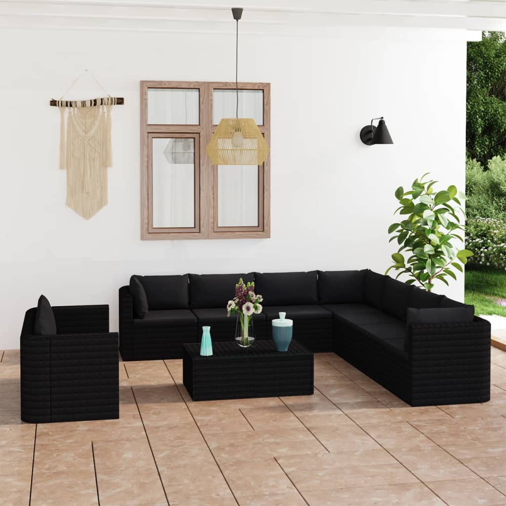 vidaXL 9-piece Lounge Set with Cushions Poly Rattan Grey