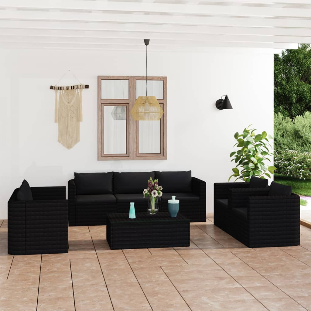 vidaXL 9-piece Lounge Set with Cushions Poly Rattan Grey