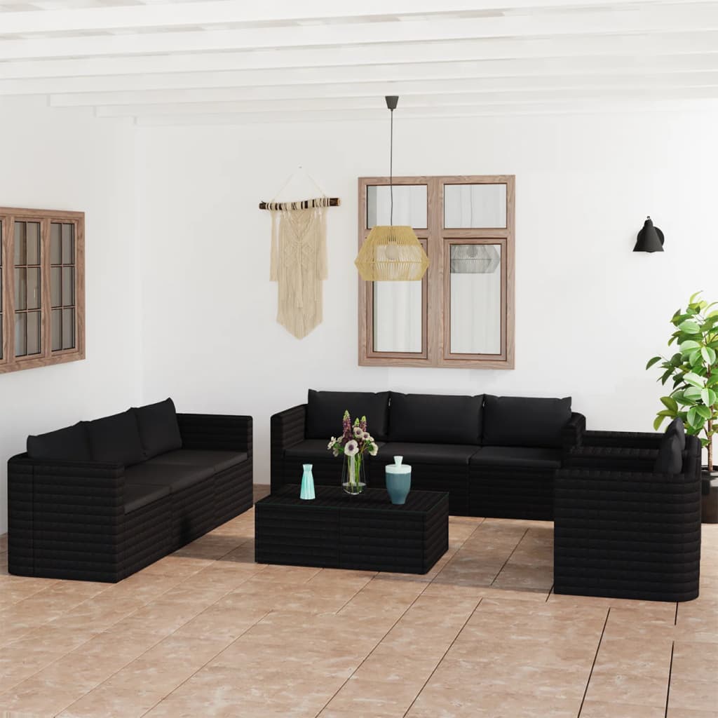 vidaXL 9-piece Lounge Set with Cushions Poly Rattan Grey