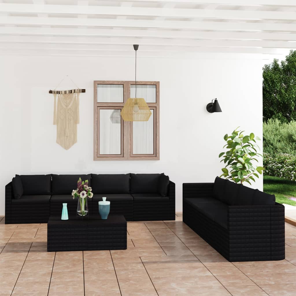 vidaXL 9-piece Lounge Set with Cushions Poly Rattan Grey
