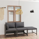 vidaXL 3-Piece Lounge Set with Cushions Poly Rattan Grey
