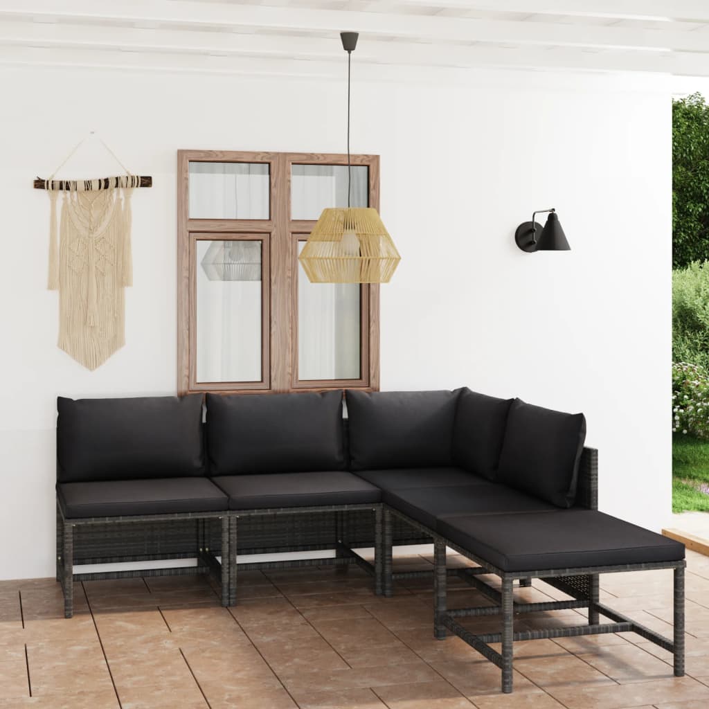 vidaXL 3-Piece Lounge Set with Cushions Poly Rattan Grey