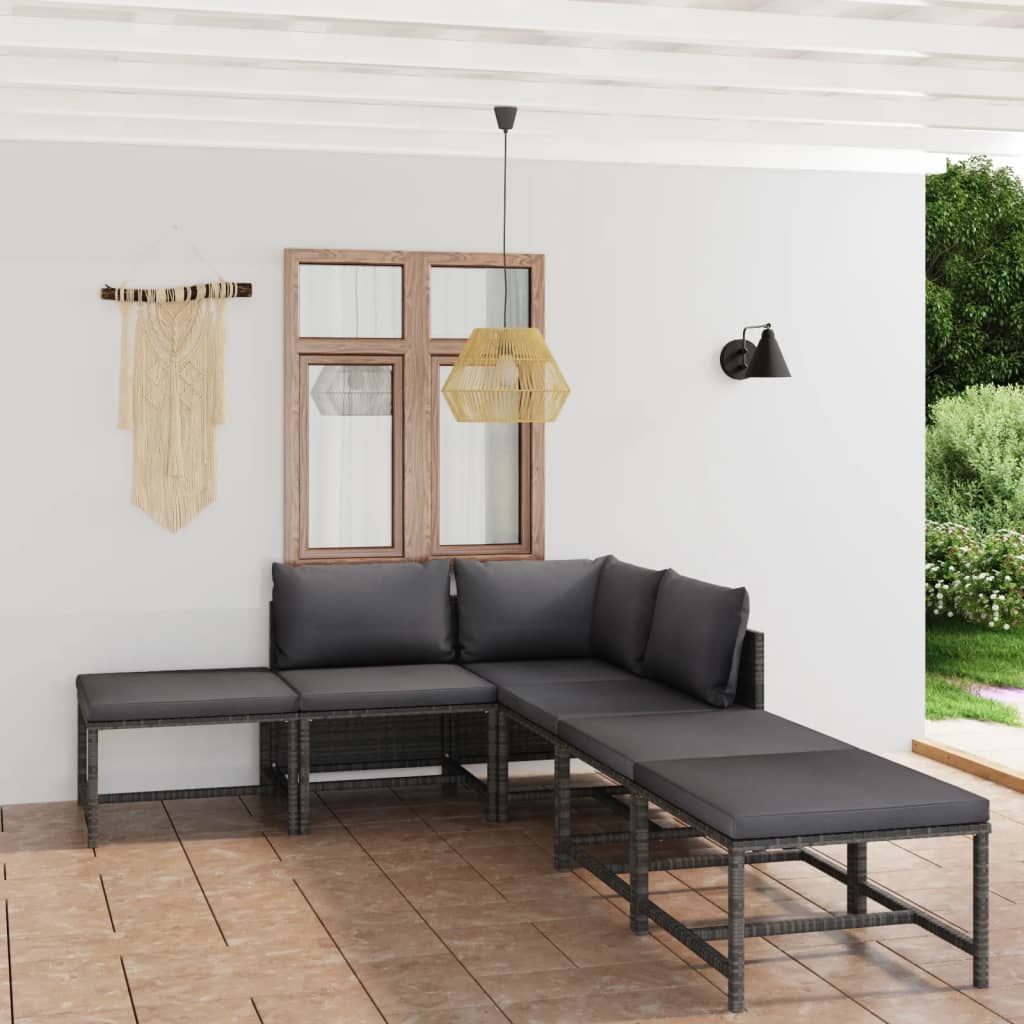vidaXL 3-Piece Lounge Set with Cushions Poly Rattan Grey