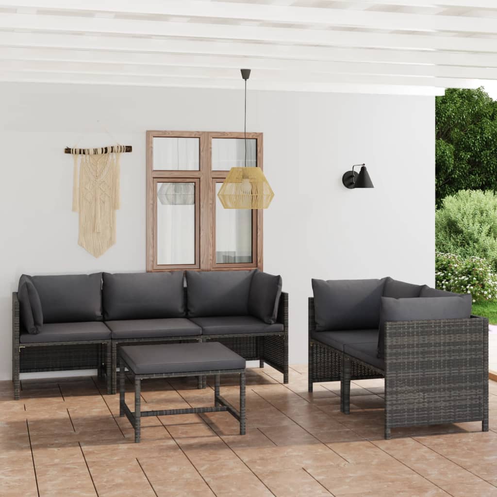 vidaXL 3-Piece Lounge Set with Cushions Poly Rattan Grey