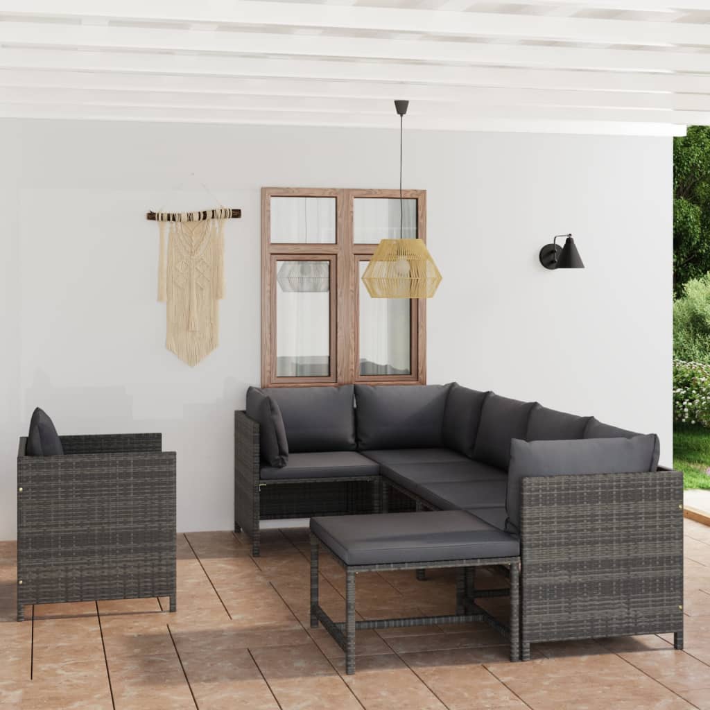 vidaXL 3-Piece Lounge Set with Cushions Poly Rattan Grey