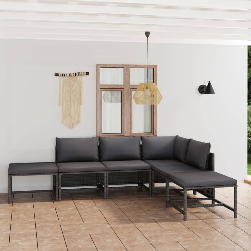 vidaXL 3-Piece Lounge Set with Cushions Poly Rattan Grey