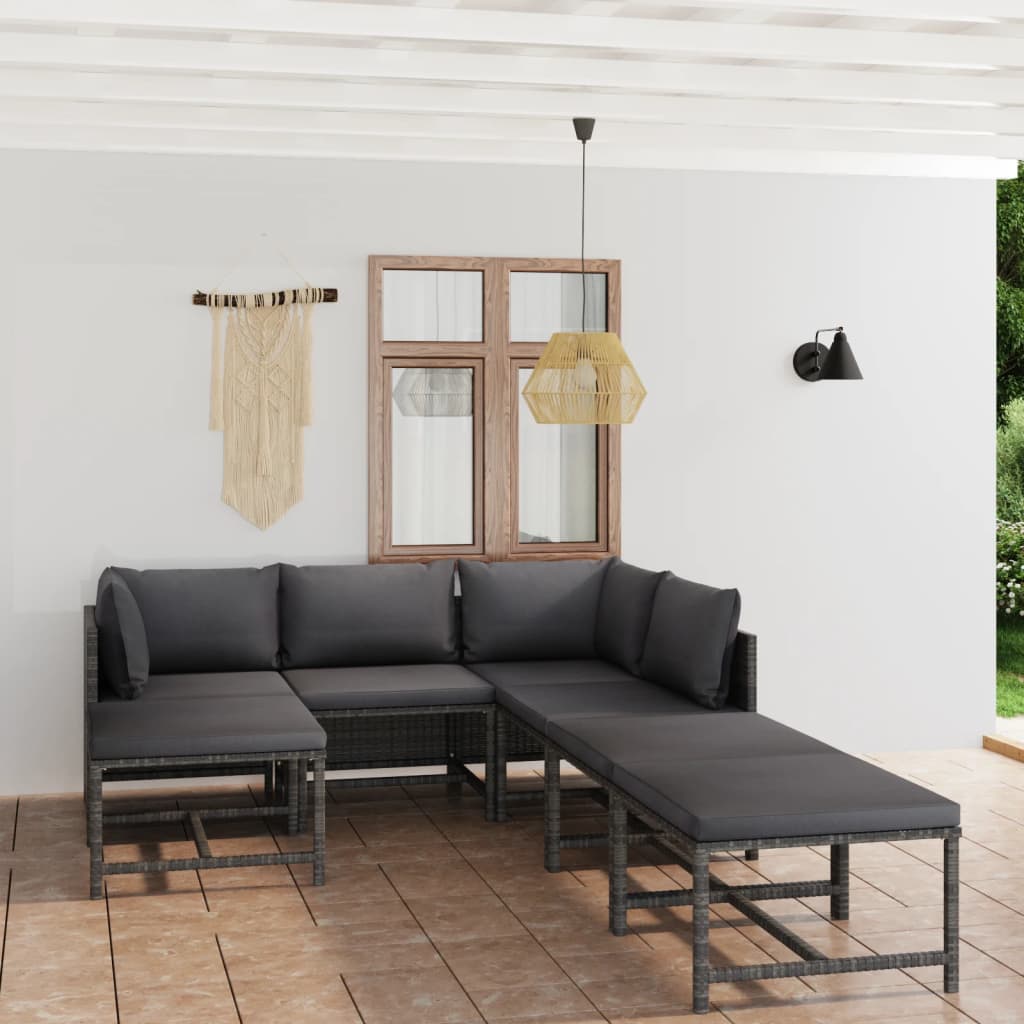 vidaXL 3-Piece Lounge Set with Cushions Poly Rattan Grey