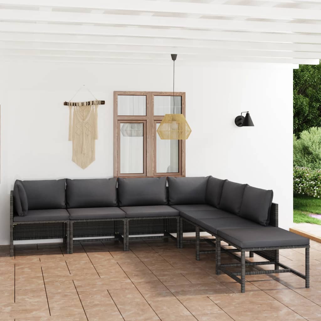 vidaXL 3-Piece Lounge Set with Cushions Poly Rattan Grey