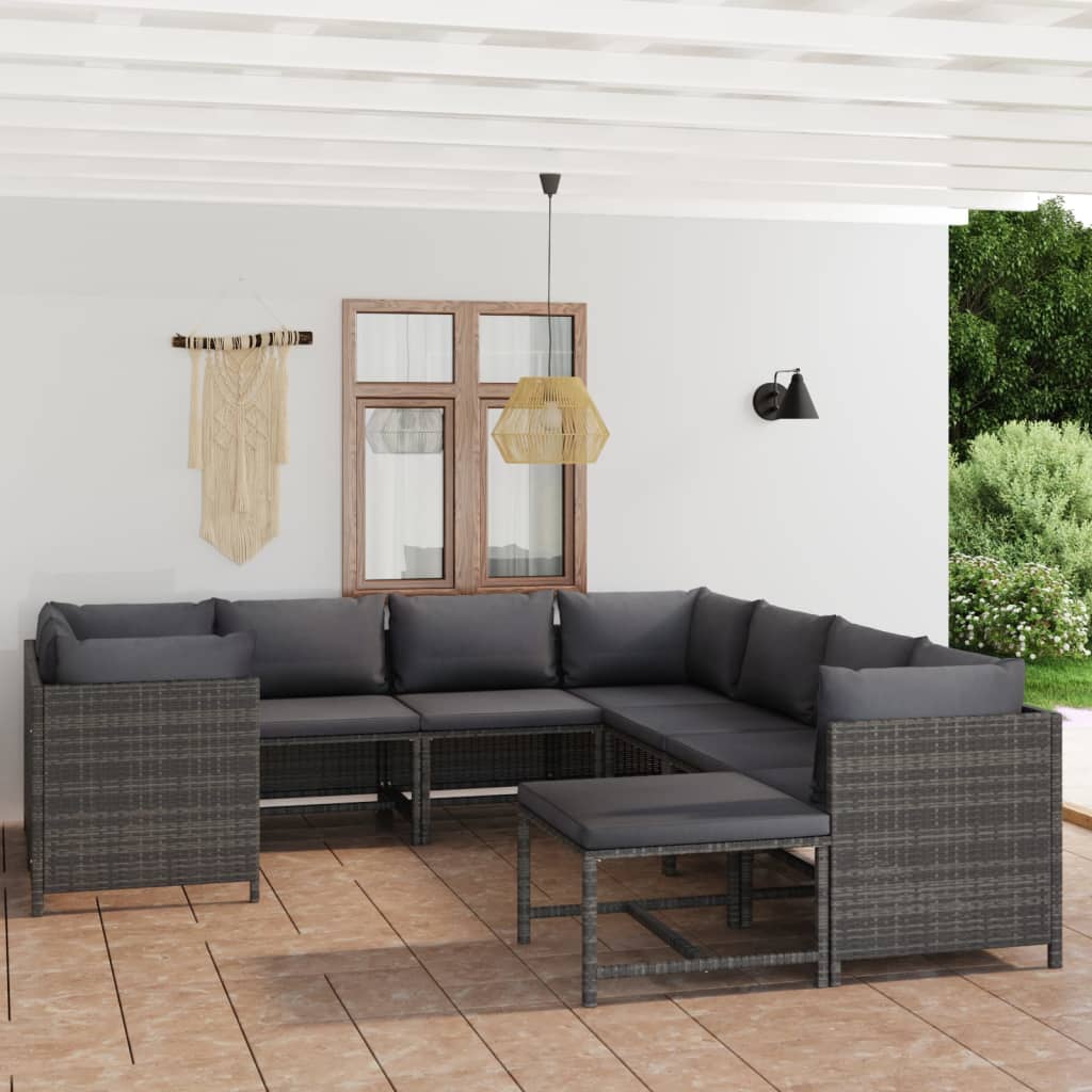 vidaXL 3-Piece Lounge Set with Cushions Poly Rattan Grey