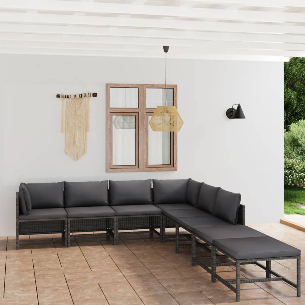 vidaXL 3-Piece Lounge Set with Cushions Poly Rattan Grey