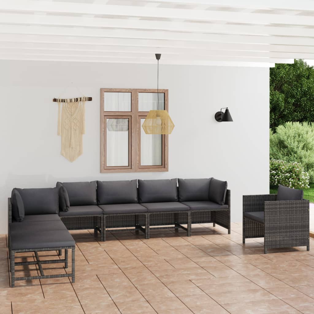 vidaXL 3-Piece Lounge Set with Cushions Poly Rattan Grey