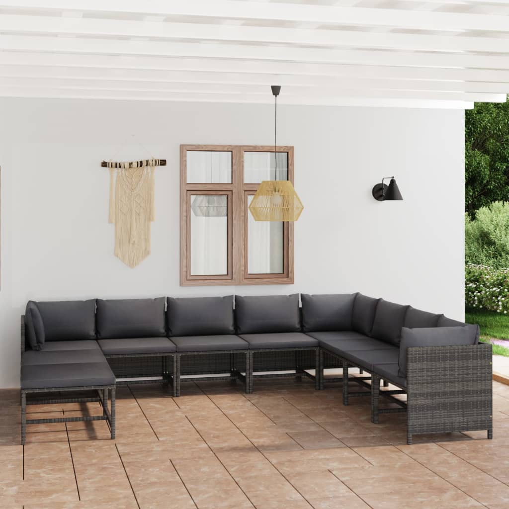 vidaXL 3-Piece Lounge Set with Cushions Poly Rattan Grey