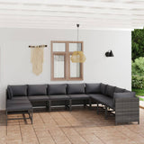 vidaXL 3-Piece Lounge Set with Cushions Poly Rattan Grey