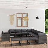 vidaXL 3-Piece Lounge Set with Cushions Poly Rattan Grey
