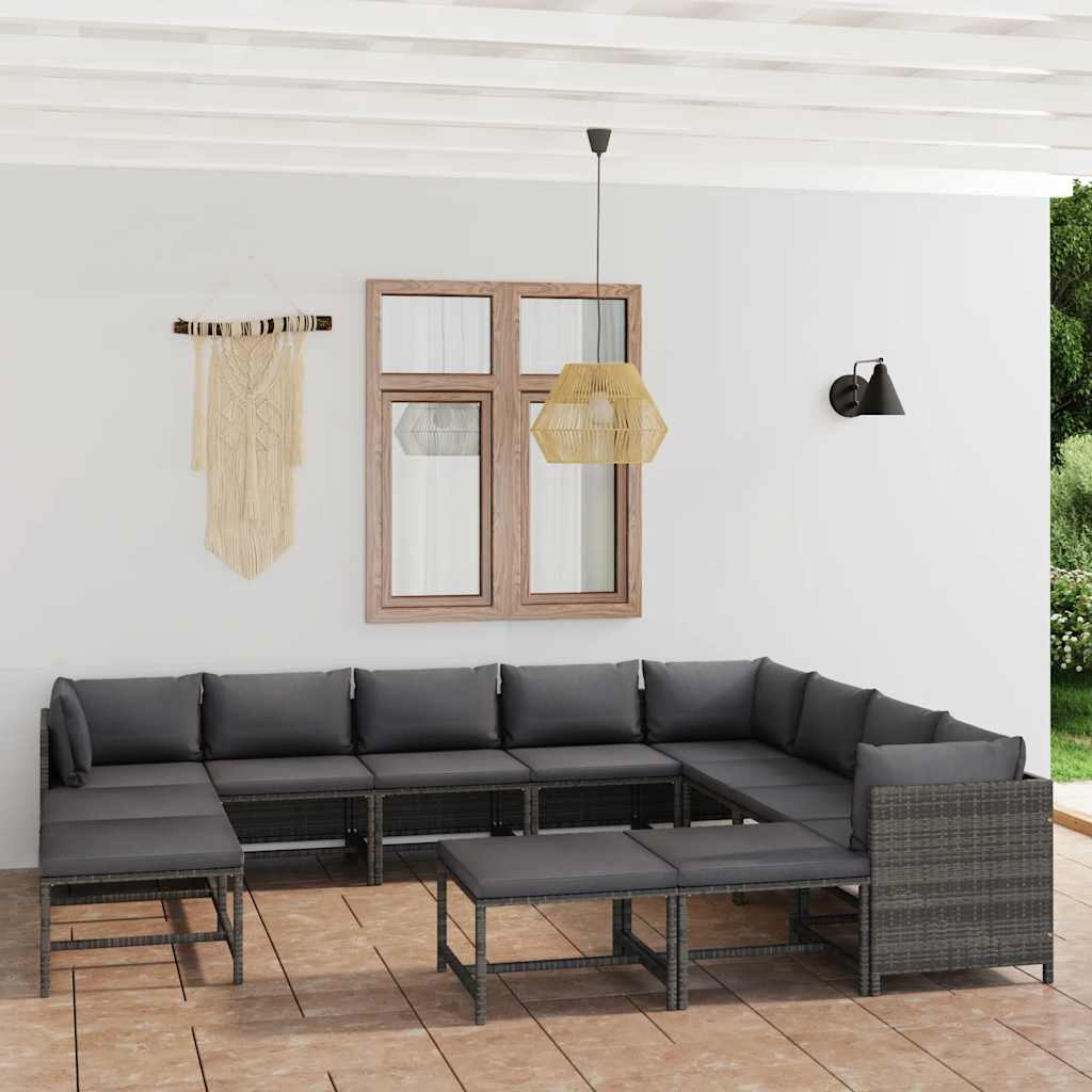 vidaXL 3-Piece Lounge Set with Cushions Poly Rattan Grey