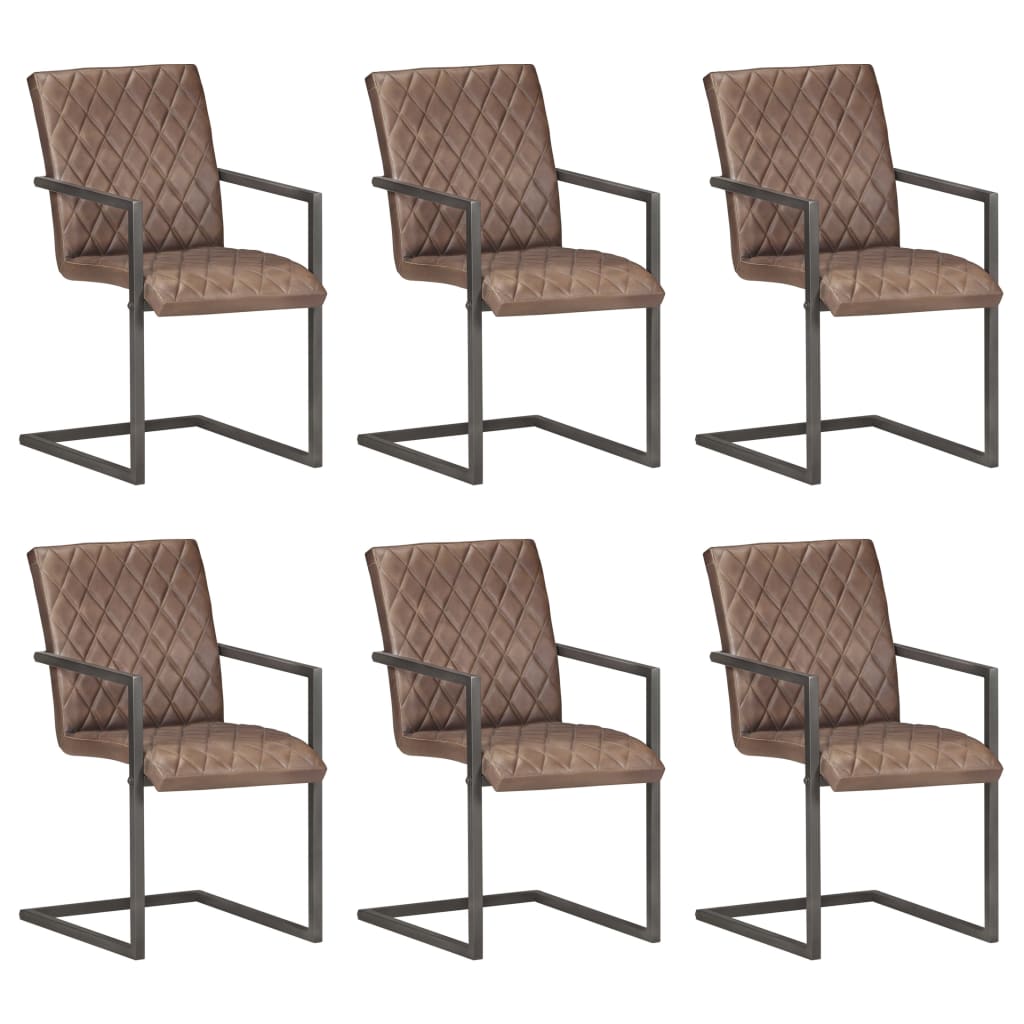 vidaXL Dining Chairs 2 pcs Real Leather Brown