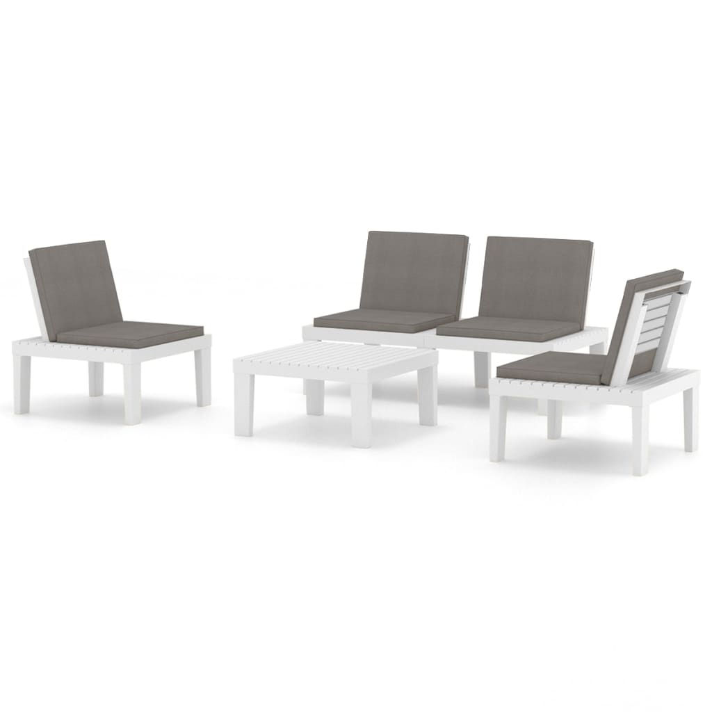 vidaXL 4-Piece Lounge Set with Cushions Plastic White