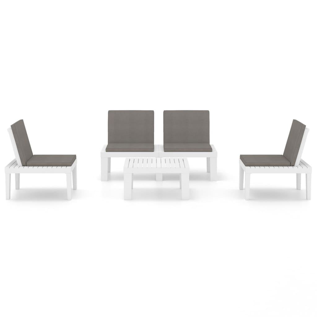 vidaXL 4-Piece Lounge Set with Cushions Plastic White