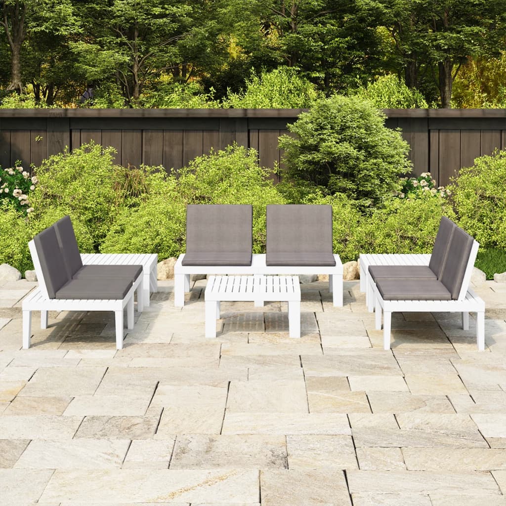 vidaXL 4-delige Loungeset met kussens kunststof wit