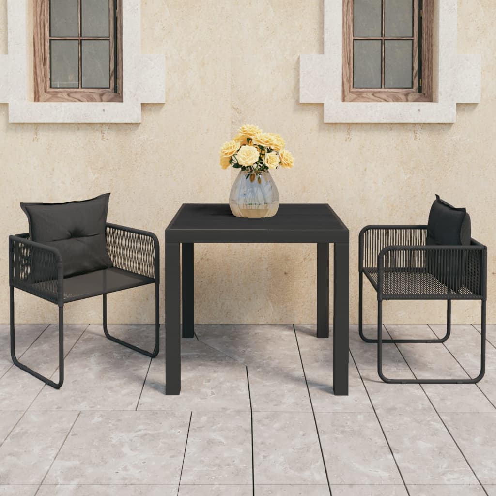 vidaXL 3-delige Tuinset PVC-rattan zwart