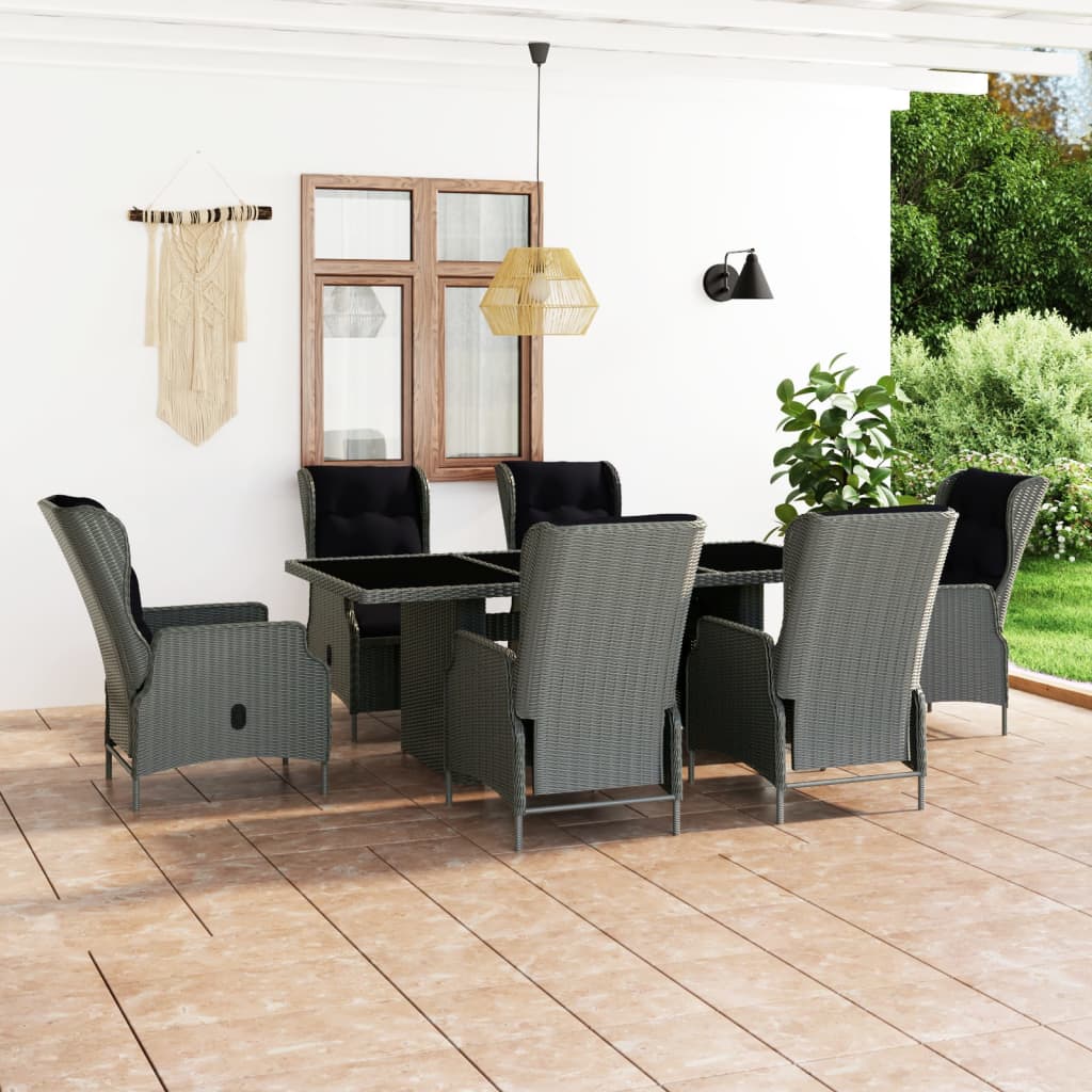 vidaXL 7-delige Tuinset met kussens poly rattan donkergrijs