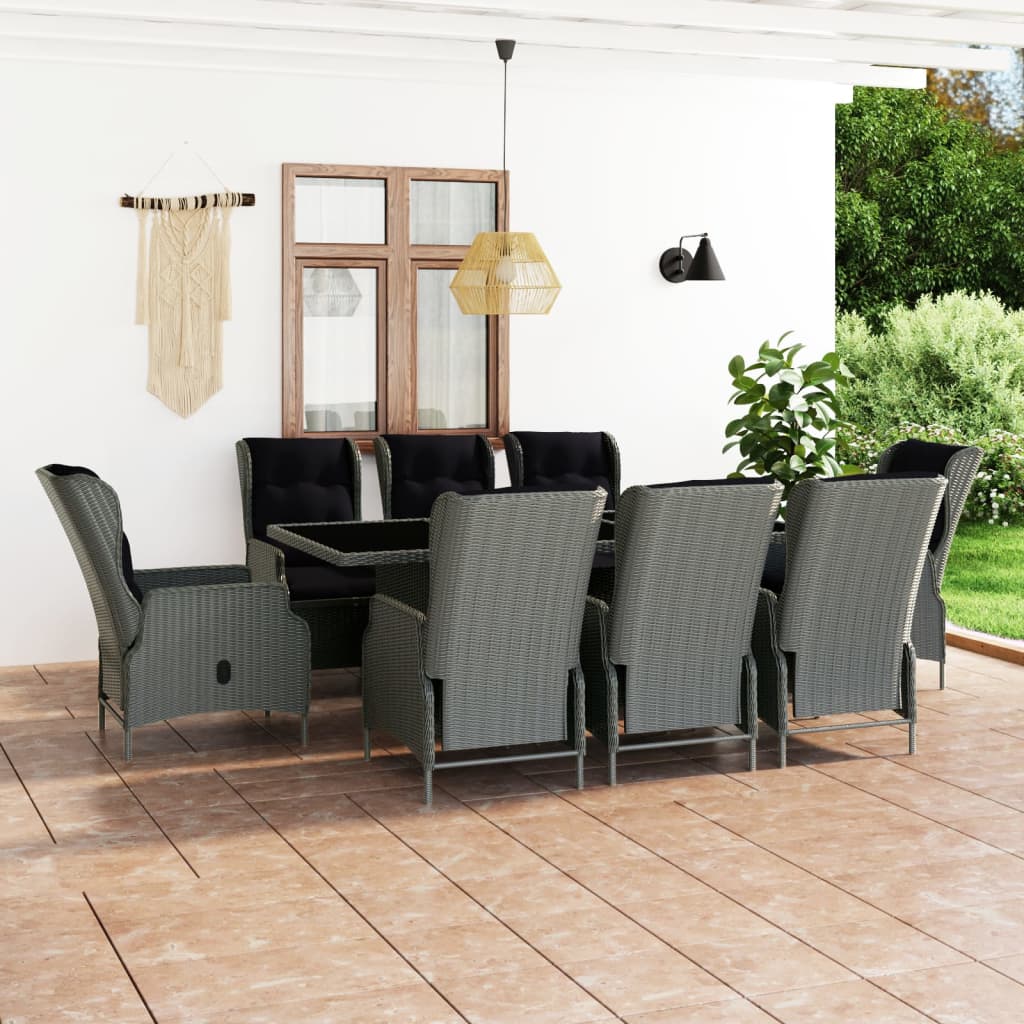 vidaXL 7-delige Tuinset met kussens poly rattan donkergrijs