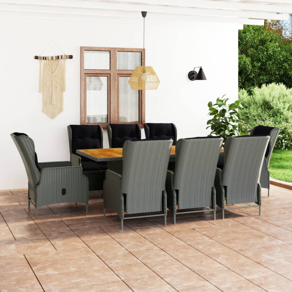 vidaXL 7-delige Tuinset met kussens poly rattan donkergrijs