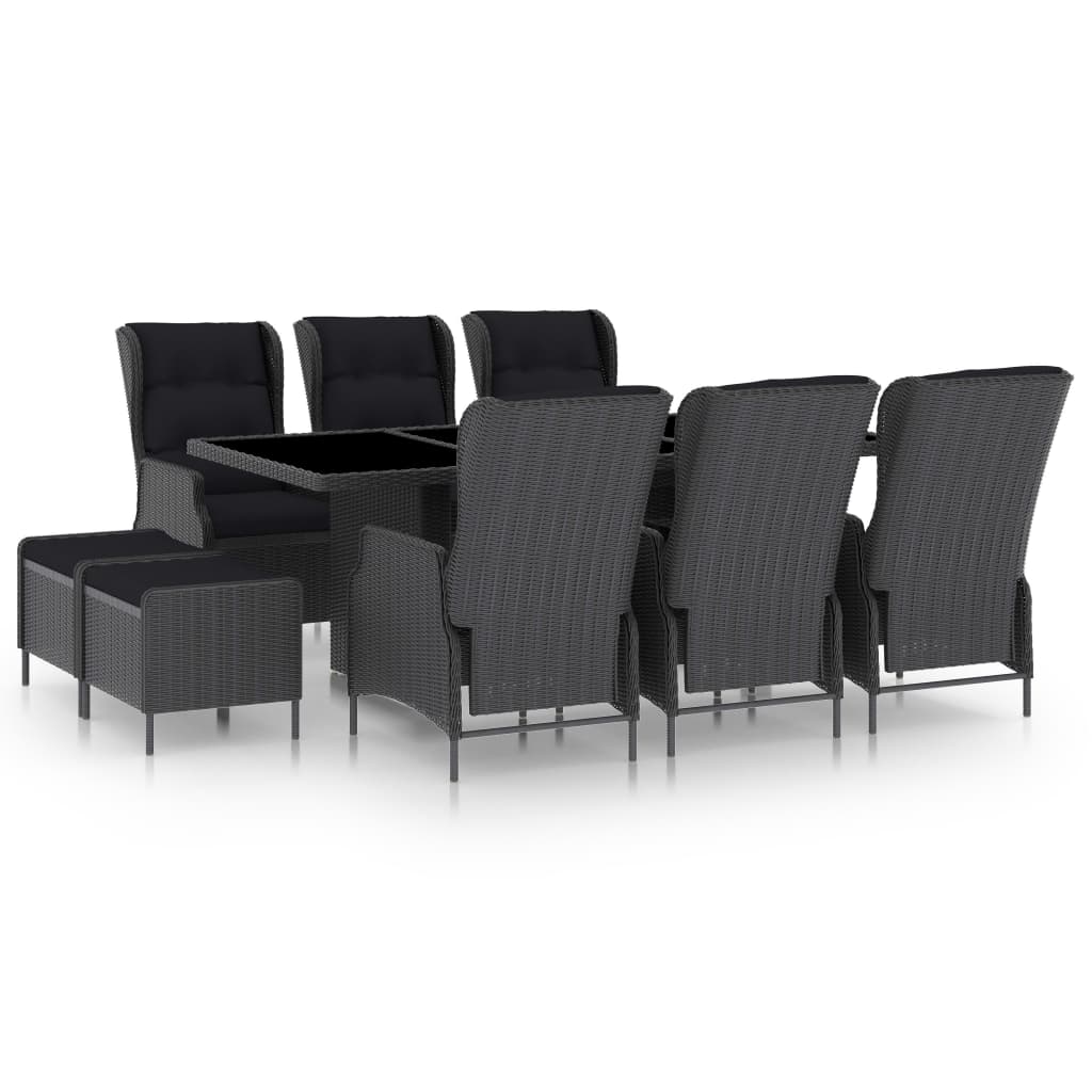 vidaXL 9-delige Tuinset met kussens poly rattan donkergrijs