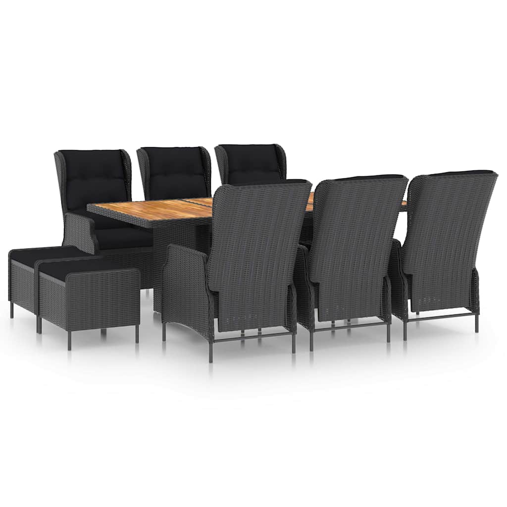 vidaXL 9-delige Tuinset met kussens poly rattan donkergrijs