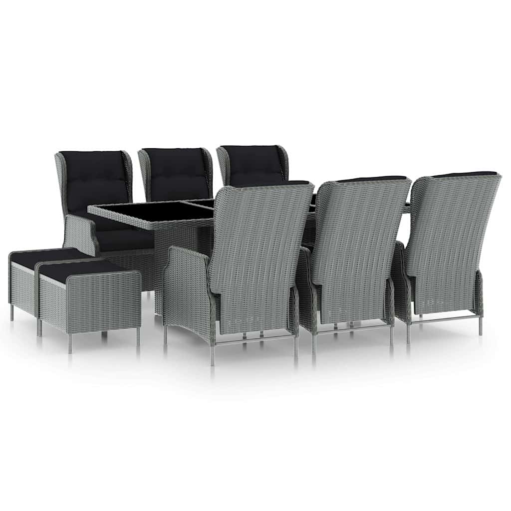 vidaXL 9-delige Tuinset met kussens poly rattan donkergrijs