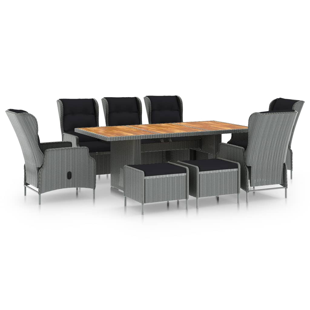 vidaXL 9-delige Tuinset met kussens poly rattan donkergrijs